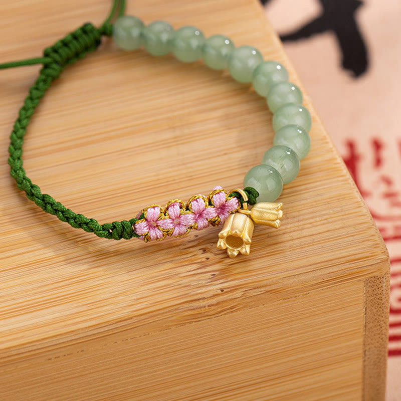 Buddha Stones Ręcznie Robione Jade Koraliki Konwalii Charm Szczęścia Bransoletka Pleciona