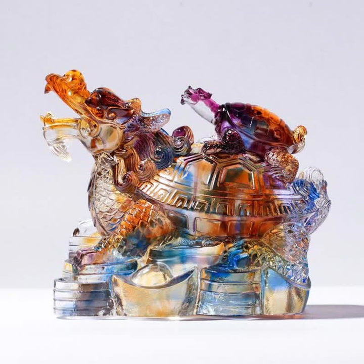 Feng Shui Dragon Turtles Handmade Liuli Crystal Art Piece Ochrona Dekoracja Domu i Biura - Żółw Smok - image 0