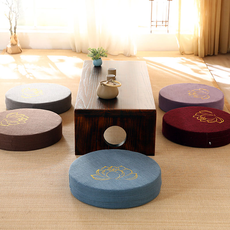 Poduszka do siedzenia do medytacji z haftem z Buddha Stones z lotosu z bawełny i lnu