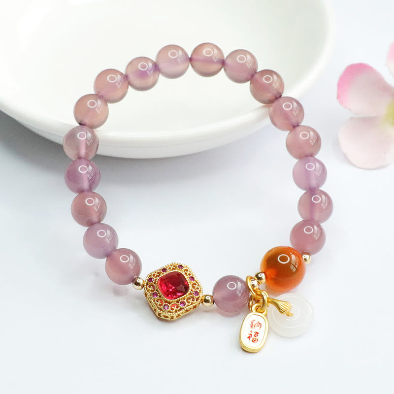 Buddha Stones Naturalny Fioletowy Chalcedon Cukierkowy Agat Klamra Pokoju Harmonia Szczęście Bransoletka z Urokiem