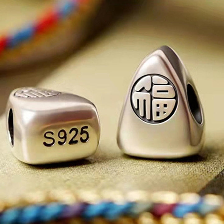 Buddha Stones 925 Srebro Sterlingowe Wzór Fu Zongzi Wielokolorowy Sznur Szczęścia Ręcznie Robiona Bransoletka Pleciona