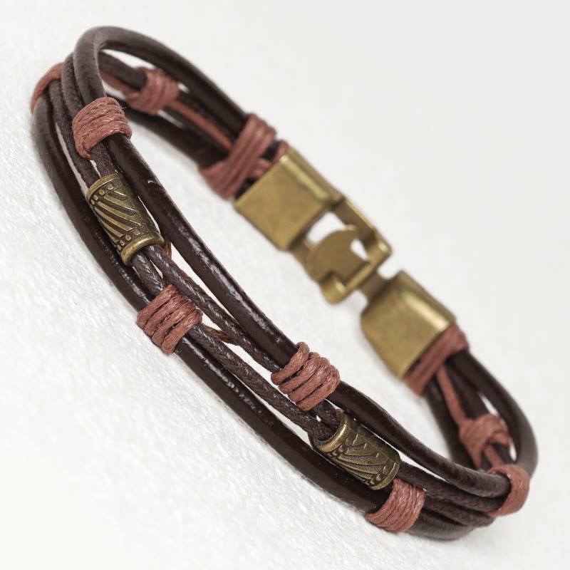 Bransoletka ze skóry Buddha Stones Vintage Wrist Band z brązowej liny warstwowej - Jasnobrązowa nić (obwód nadgarstka: 19-21 cm) - image 0