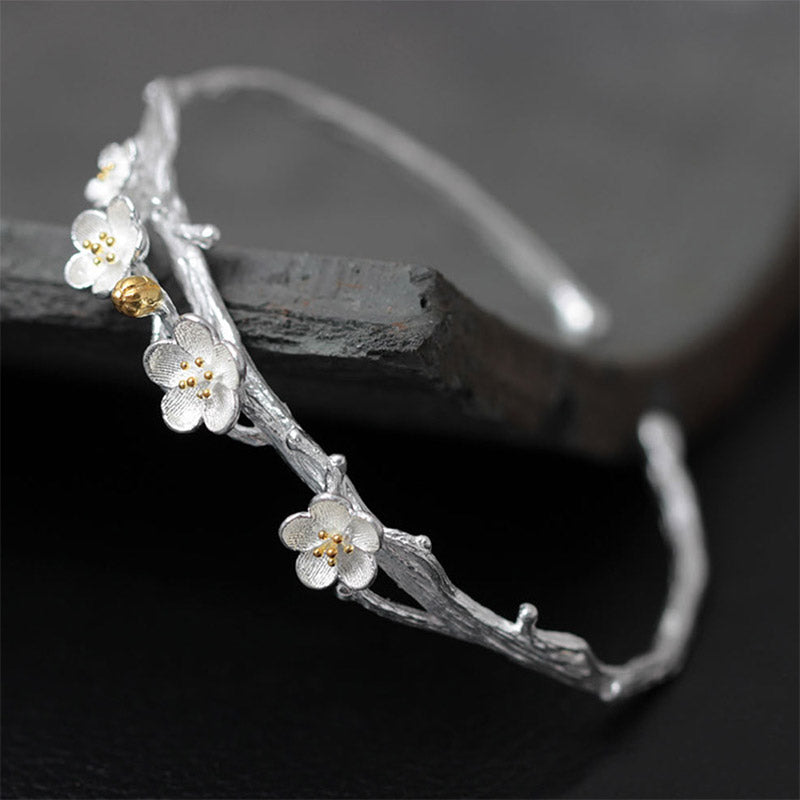 Bransoletka Buddha Stones 925 Sterling Silver Plum Flower Blessing z regulacją