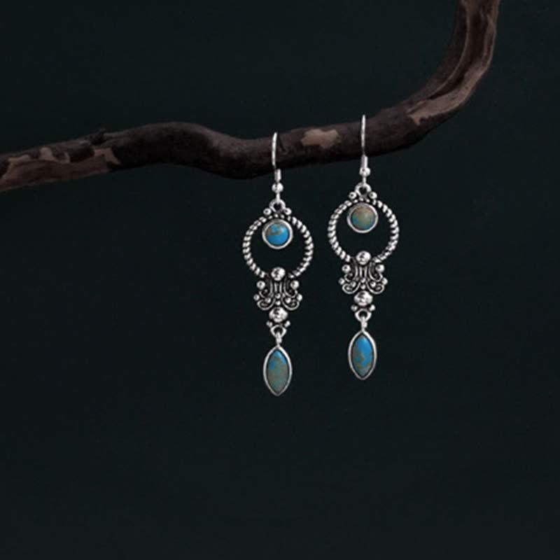 Kolczyki wiszące Buddha Stones 925 Sterling Silver Vintage Turquoise Waterdrop Pattern Balance Drop