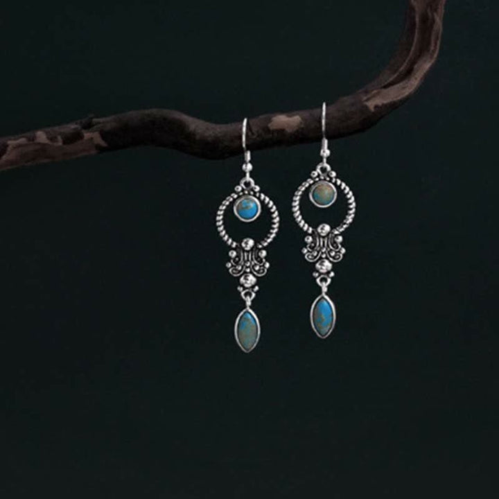 Kolczyki wiszące Buddha Stones 925 Sterling Silver Vintage Turquoise Waterdrop Pattern Balance Drop