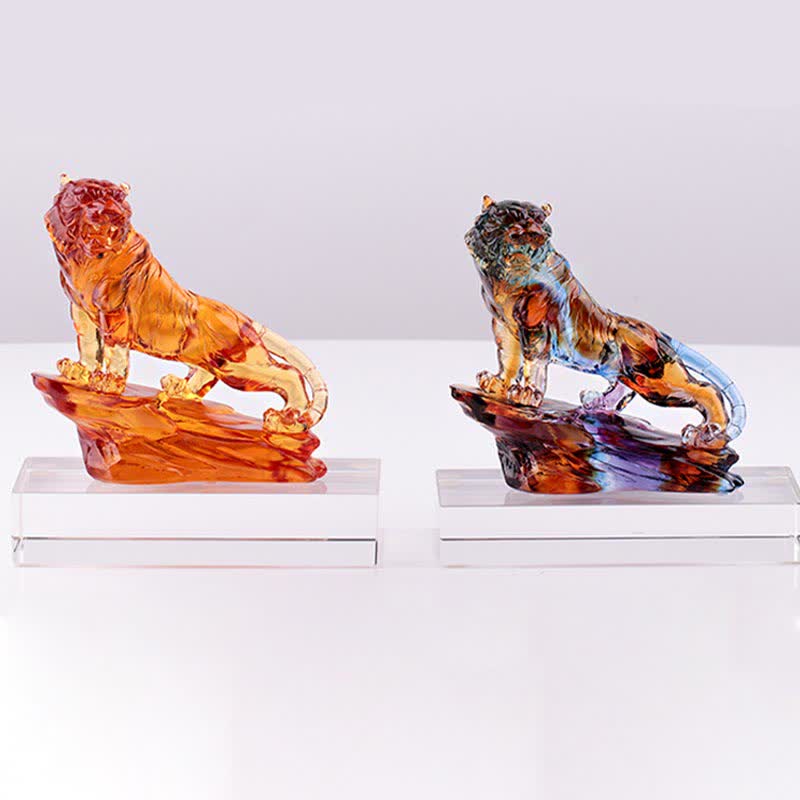 Ręcznie robiony Liuli Crystal Tiger Art Piece Ochrona Dekoracja Domu
