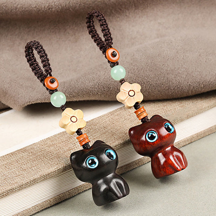 Buddha Stones Mini Mały Liść Czerwony Sandałowiec Drewno Hebanowe Szczęśliwy Kot Piękny Kotek Pokój Brelok Telefon Wiszący Dekoracja - image 13
