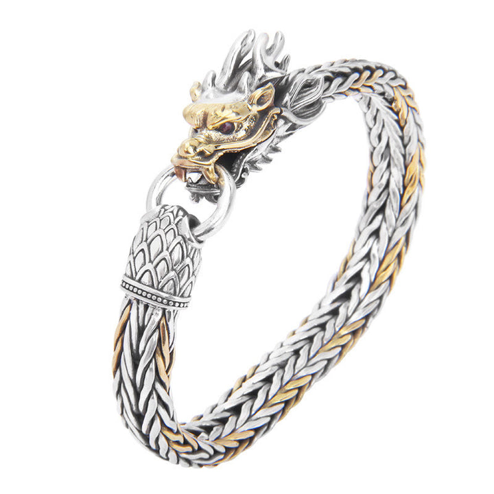 Buddha Stones 925 Srebro Sterlingowe Rok Smoka Pomyślna Ochrona Smoka Metalowa Bransoletka Pleciona Projekt - image 6