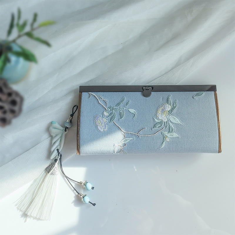 Buddha Stones Kwiat Śliwka Brzoskwinia Bambus Dwustronny haft Duża pojemność Portfel na gotówkę Portfel na zakupy - image 12