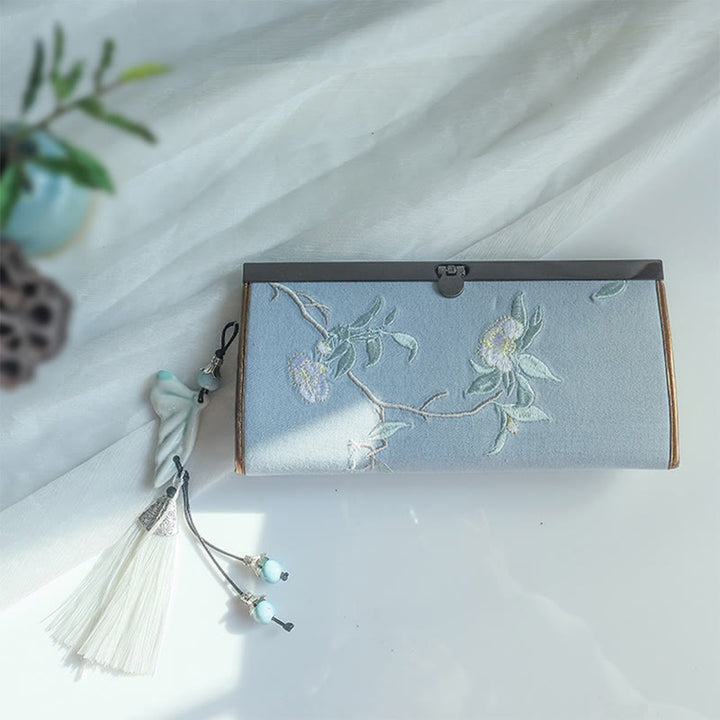 Buddha Stones Kwiat Śliwka Brzoskwinia Bambus Dwustronny haft Duża pojemność Portfel na gotówkę Portfel na zakupy - image 12