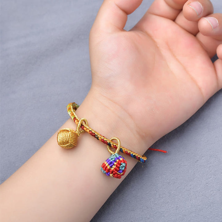 Buddha Stones Kolorowa Lina Szczęścia Ręcznie Robiona Bransoletka Zongzi Złota Kula Charm