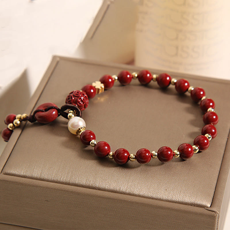 Buddha Stones Naturalny Cynober Pokoju Klamra Miedziana Moneta Charm Bransoletka Błogosławieństwo