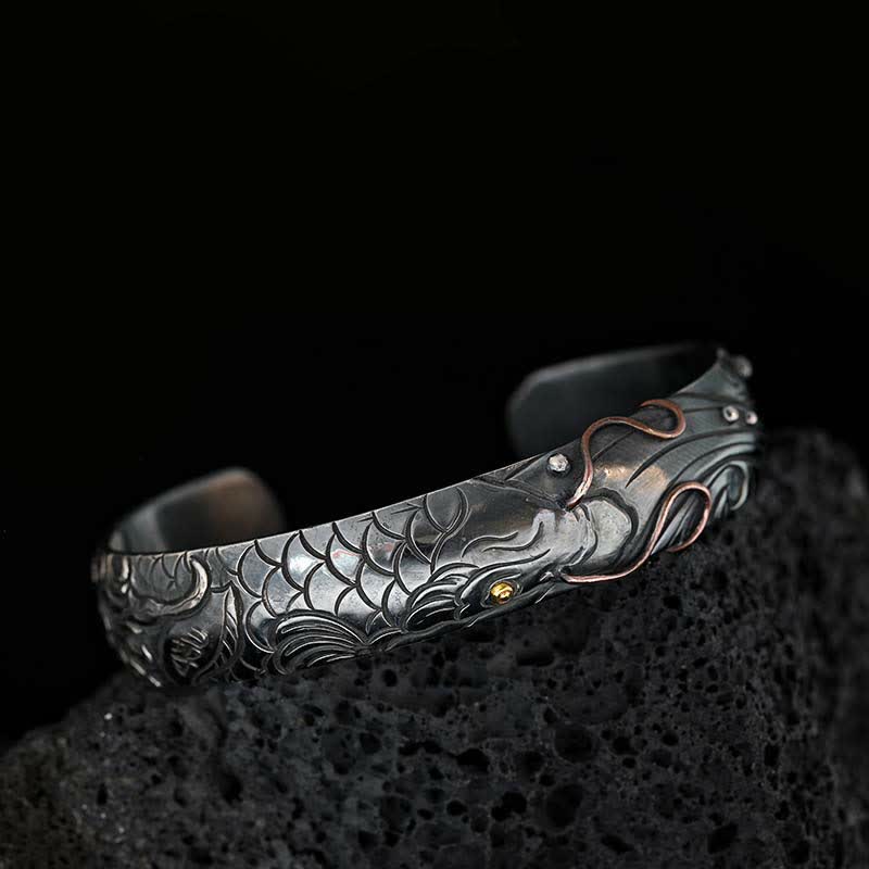 Buddha Stones 999 Srebro Sterling 990 Złoto Ryba Koi Szczęście Bogactwo Sukces Bransoletka Bangle - Ryba Koi (Szczęście ♥ Dobrobyt) - image 0