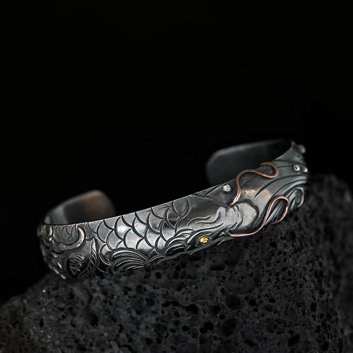 Buddha Stones 999 Srebro Sterling 990 Złoto Ryba Koi Szczęście Bogactwo Sukces Bransoletka Bangle