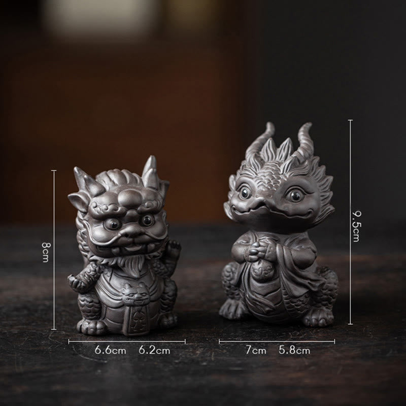 Buddha Stones Szczęście Smok Bogactwo Herbata Zwierzę Fioletowa Glina Figurka Dekoracja - Król Smoków + Dziewczyna Smok (Para Czarnych) - image 20