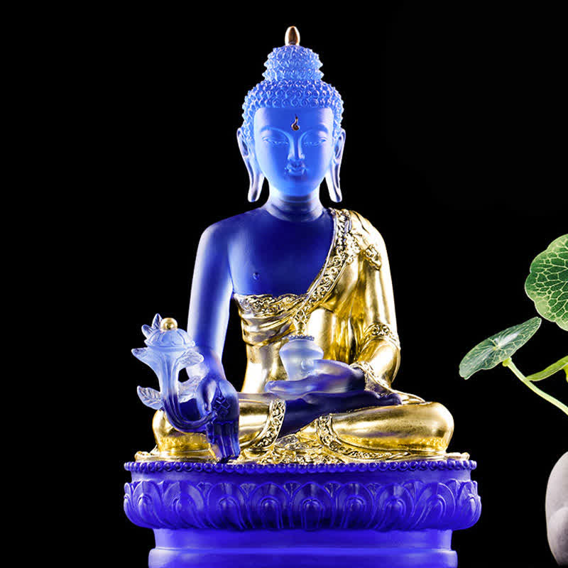 Buddha Stones Medycyna Budda Ręcznie Robiony Kryształ Liuli Dzieło Sztuki Współczucia Statua Ofiarowania Dekoracji Domu Biuro - image 0