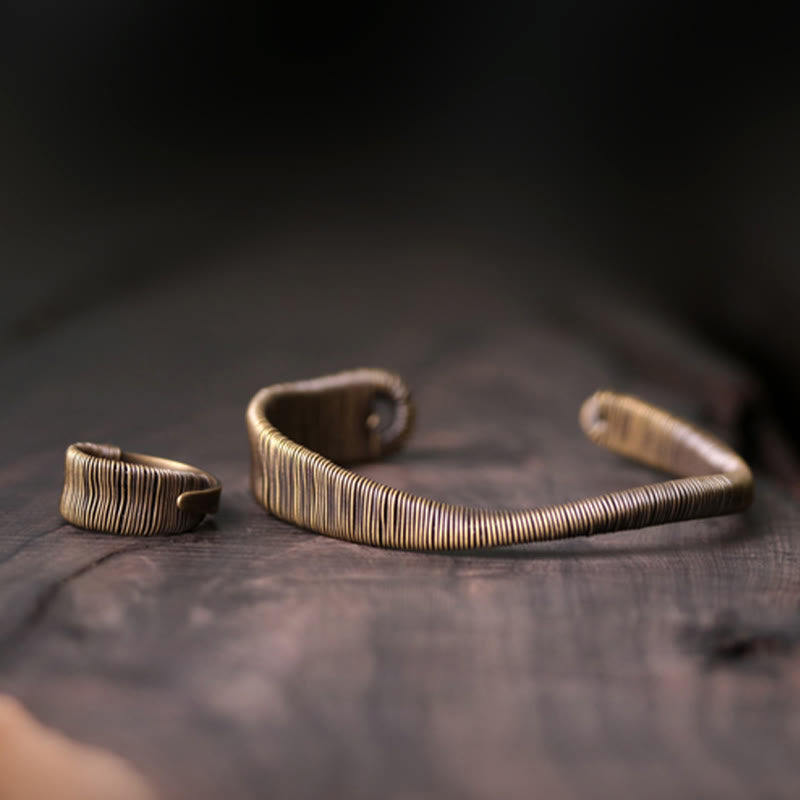 Bransoletka mankietowa z regulowanymi Buddha Stones w prostym wzorze, owinięta mosiądzem i miedzią, zapewniająca szczęście i bogactwo - image 12