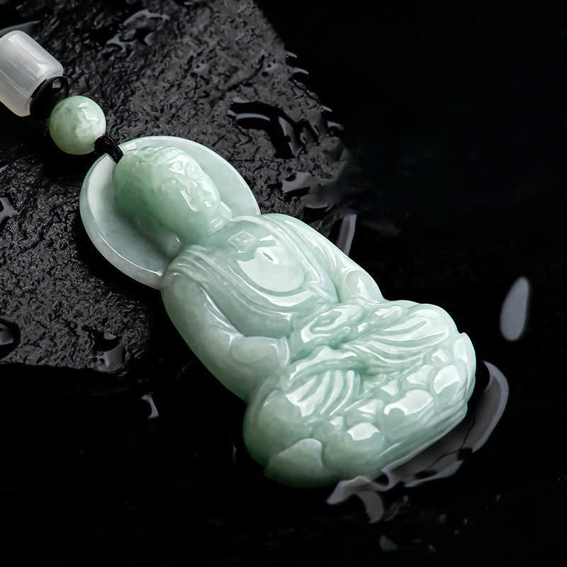 Buddha Stones Amitabha Budda Jadeitowy Amulet Naszyjnik ze Sznurka Współczucia - image 12