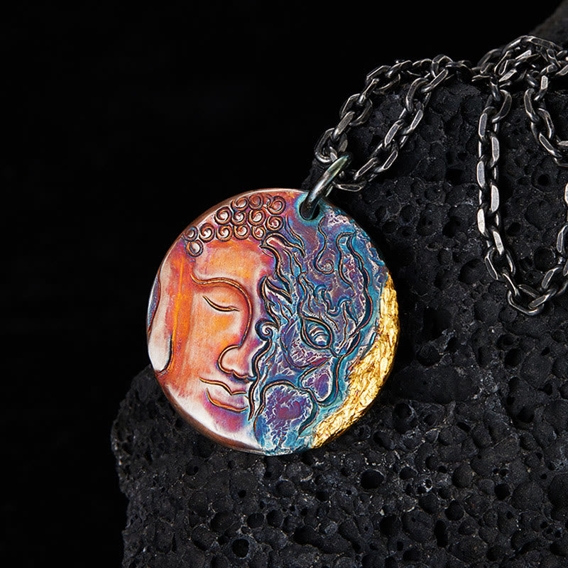 Buddha Stones 999 Srebro Sterlingowe 24K Złoto Pół Demon Pół Budda Współczucie Naszyjnik Wisiorek - Srebro próby 999 - image 1