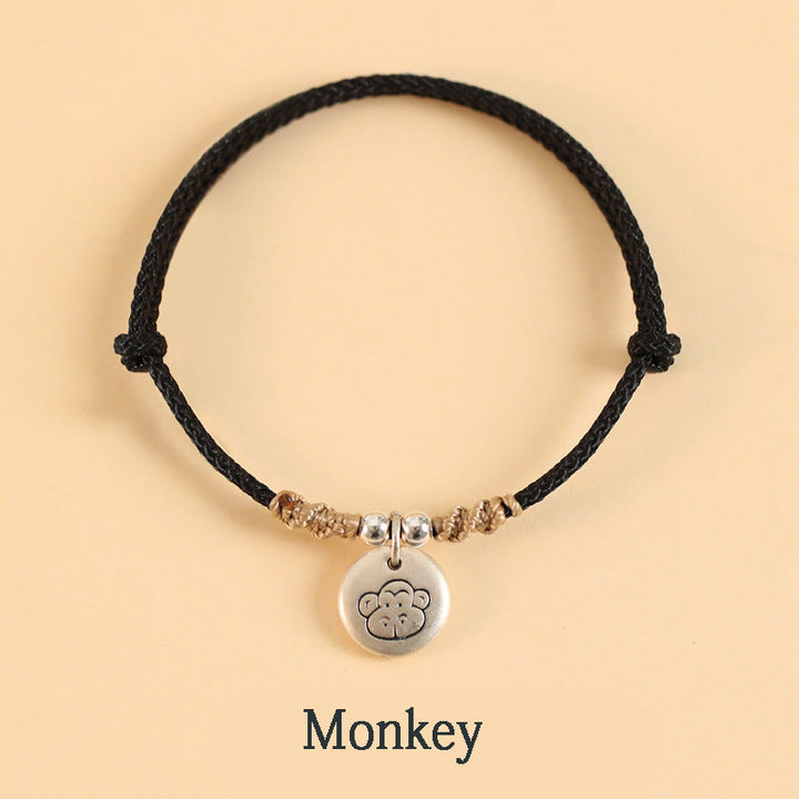 Buddha Stones Ręcznie robione 999 Srebro Sterling Rok Smoka Uroczy Chiński Zodiak Szczęście Pleciona Bransoletka
