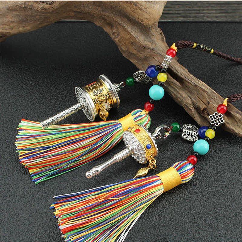 Tybet Om Mani Padme Hum Koło modlitewne Tassel Bag Dekoracja samochodowa do zawieszenia