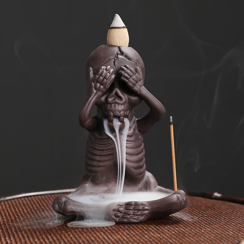 Buddha Stones Mała Czaszka Duch Fioletowa Glina Fontanna Dymna Zwrotna Pokój Kadzidło Palnik Dekoracja
