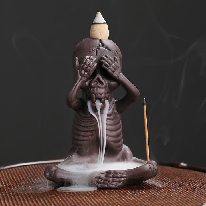 Buddha Stones Mała Czaszka Duch Fioletowa Glina Fontanna Dymna Zwrotna Pokój Kadzidło Palnik Dekoracja