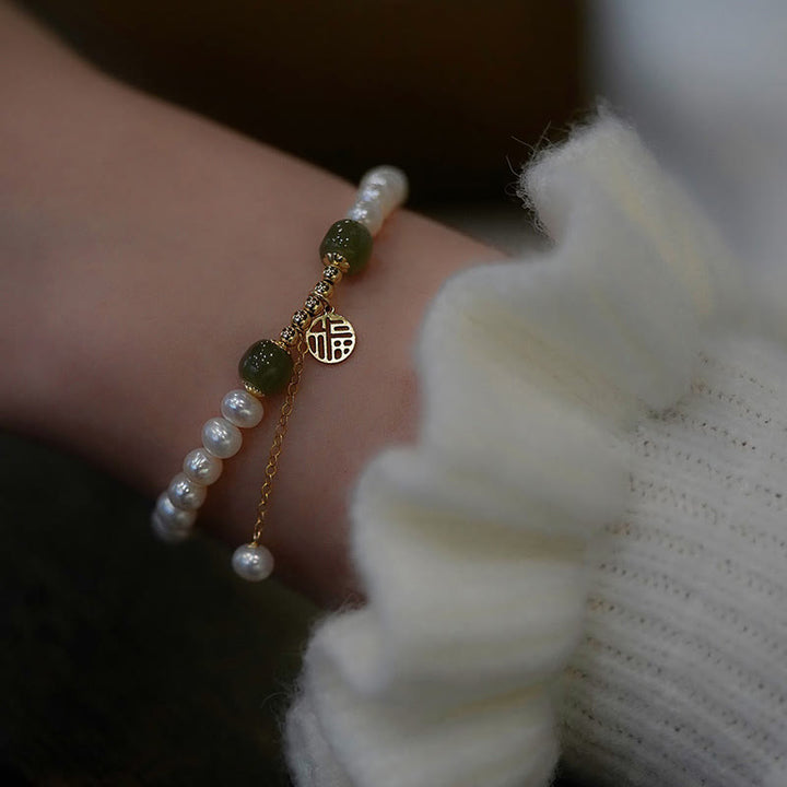 Bransoletka z pereł naturalnych Hetian Jade Happiness Wisdom Bead