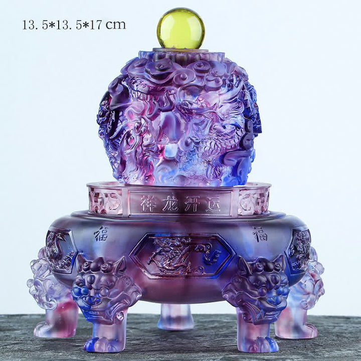 Buddha Stones Feng Shui Pomyślny Smok Ręcznie Robiony Kryształ Liuli Obrotowy Dzieło Sztuki Szczęście Dekoracja Domu i Biura