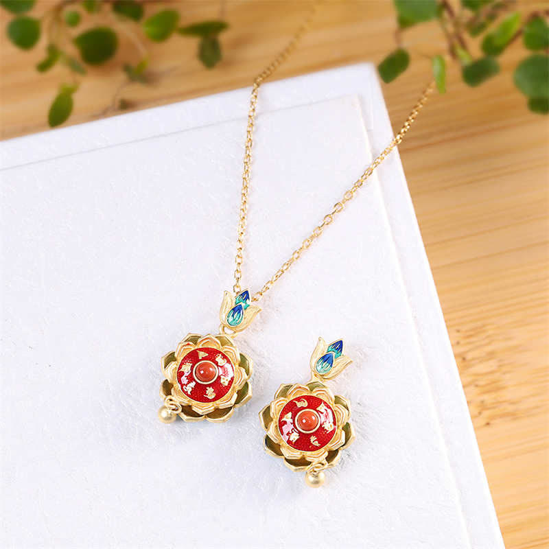 Naszyjnik z wisiorkiem z czerwonego agatu i koła modlitewnego z tybetańskiego srebra próby 925 - image 6