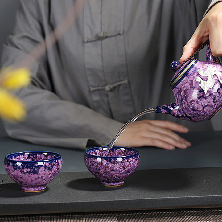 Buddha Stones Kolorowe Kwiaty Irysa Chiński Jianzhan Kiln Change Porcelanowa Filiżanka Do Herbaty Tenmoku Kung Fu