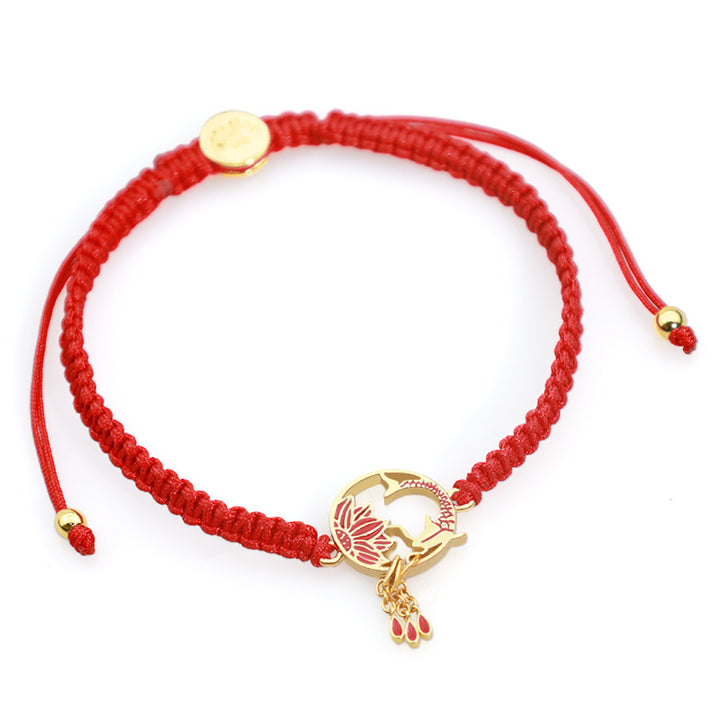Buddha Stones Tybetańskie Ręcznie Robione Lotus Koi Fish Lucky Bransoletka z Czerwonego Sznurka