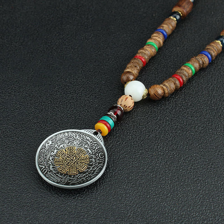Buddha Stones Tybetańskie Om Mani Padme Hum Modlitewne Koło Obrotowe Naszyjnik Wisiorek z Drewna Vajra - image 23