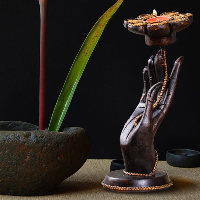 Buddha Stones Wzór Dłoni Drewniany Świecznik Domowy Świecznik Dekoracja