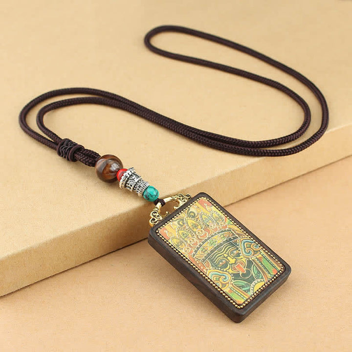 Buddha Stones Tybet Bóg Bogactwa Thangka Ebony Naszyjnik Pokój Wisiorek