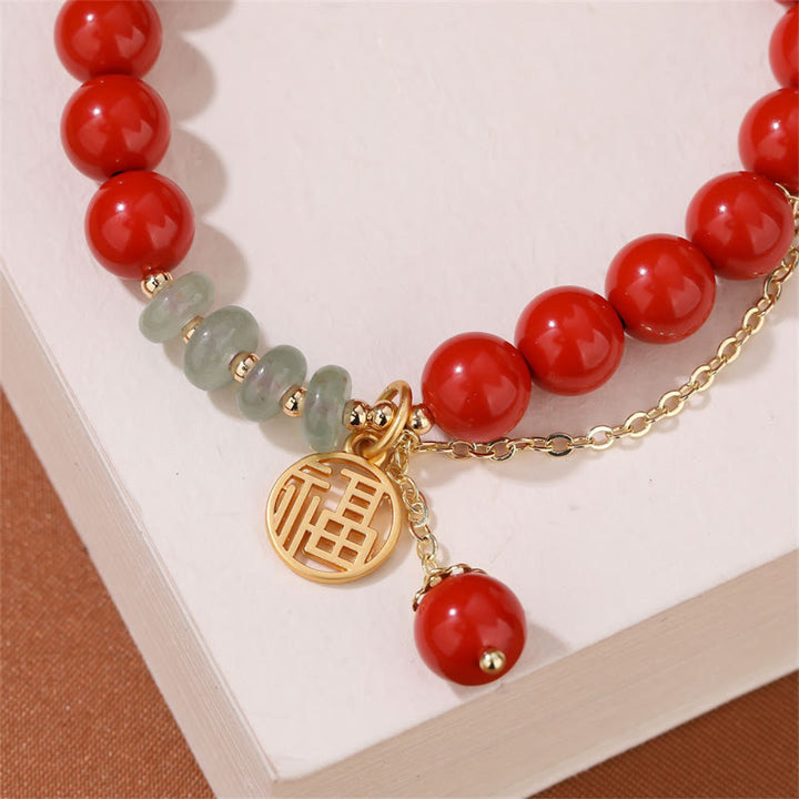Bransoletka z Buddha Stones Cinnabar Uspicious Fu Character Jade Calm
