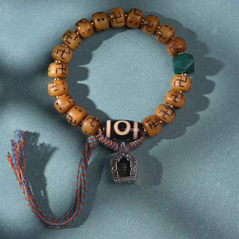 Buddha Stones naturalne tybetańskie kości wielbłąda swastyka Dzi koralik Shankha wisiorek buddy Kirtimukha ochrona szczęścia bransoletka z frędzlami