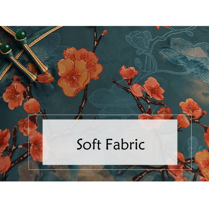 Buddha Stones Retro Kwiat Lotos Piwonia Pióro Druk Qipao Sukienka Damska Cheongsam Sukienka - image 9