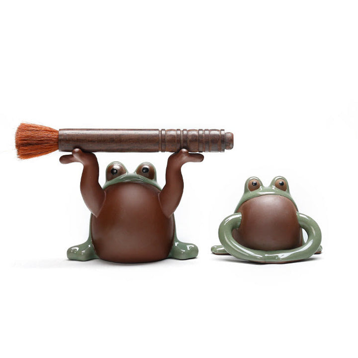 Buddha Stones FengShui Bogactwo Szczęście Słodka Żaba Ceramiczna Herbata Zwierzę Figurka Dekoracja