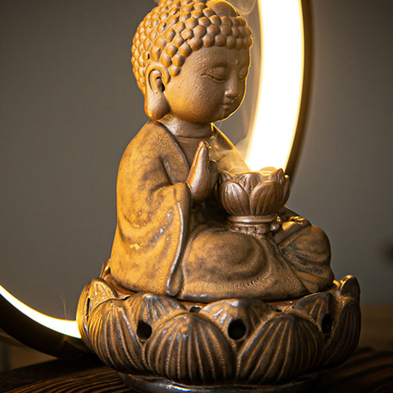 Buddha Stones Budda Lotos Cofający Dym Fontanna Ceramiczny Błogosławieństwo Kadzielnica Z Dekoracją Światła