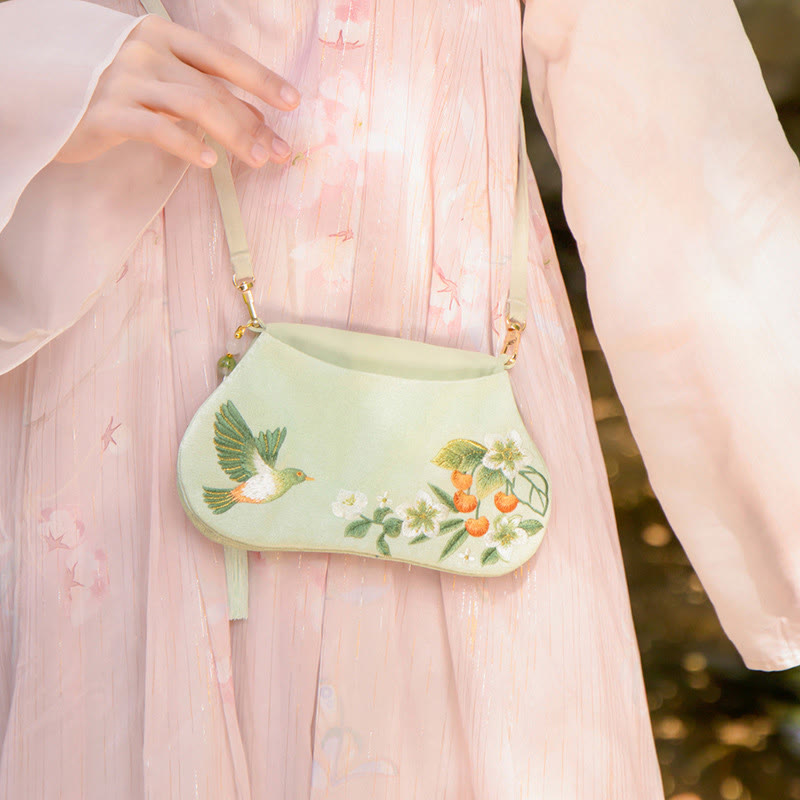 Buddha Stones Szczęście Haft Lotos Koi Ryba Królik Kwiat Hanfu Torba Crossbody Torba na Ramię