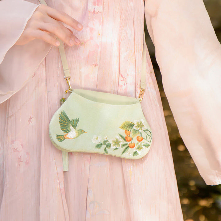 Buddha Stones Szczęście Haft Lotos Koi Ryba Królik Kwiat Hanfu Torba Crossbody Torba na Ramię