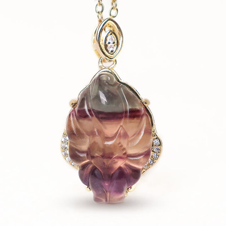 Buddha Stones Naturalny Kolorowy Fluoryt Dziewięcioogonowy Naszyjnik Ochronny Lis Wisiorek