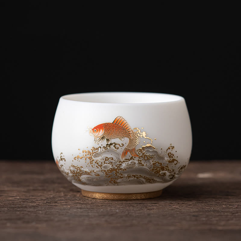 Buddha Stones Feniks Smok Lotos Jeleń Starożytny Budynek Ryba Koi Ceramiczna filiżanka do herbaty Kung Fu Filiżanki do herbaty