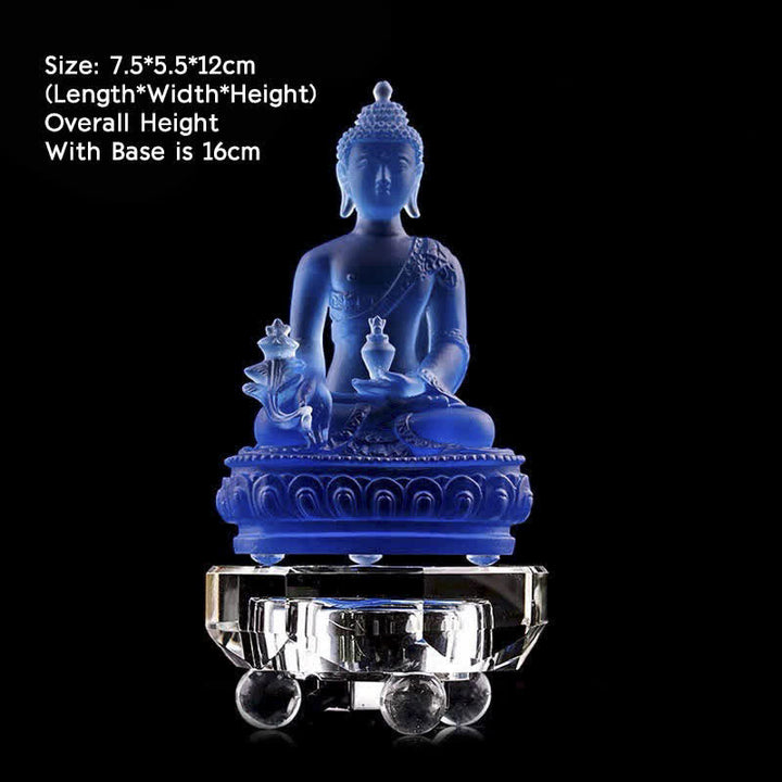 Buddha Stones Medycyna Budda Ręcznie Robiony Kryształ Liuli Dzieło Sztuki Współczucia Statua Ofiarowania Dekoracji Domu Biuro - 7,5*5,5*12 cm - Budda Medycyny i świetlista podstawa - image 9