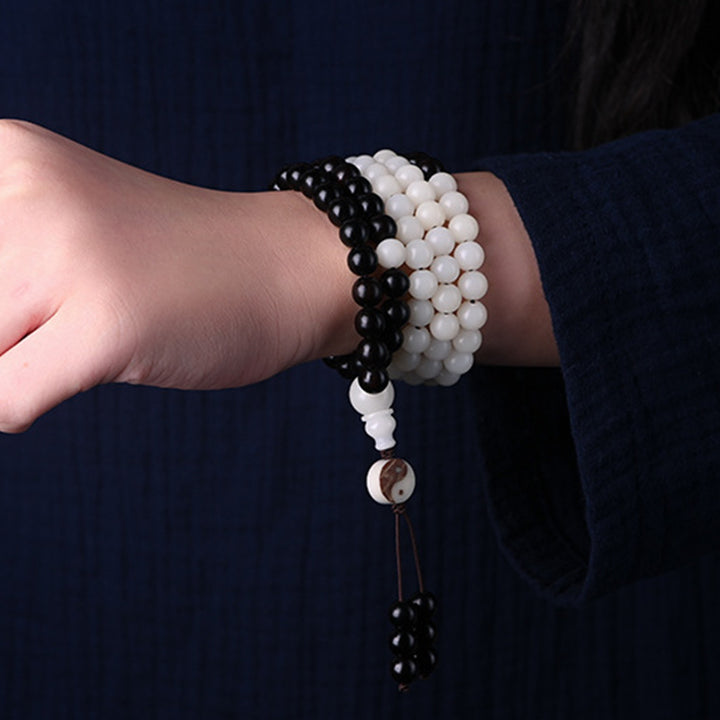 Buddha Stones Hebanowy Naszyjnik Ochronny YinYang Mala
