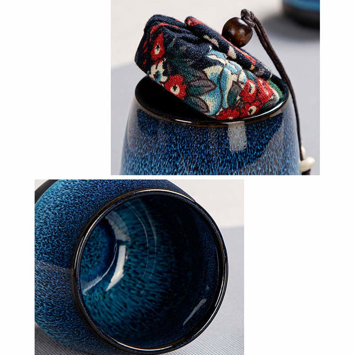 Buddha Stones Niebieski Gradient Kolor Chiński Gongfu Herbata Ceramiczny Czajnik Przenośny Prezent Torba Pudełko Zestaw - image 12