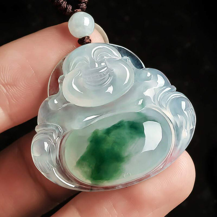 Naszyjnik z Buddha Stones z cyjanowego jadeitu, szczęście