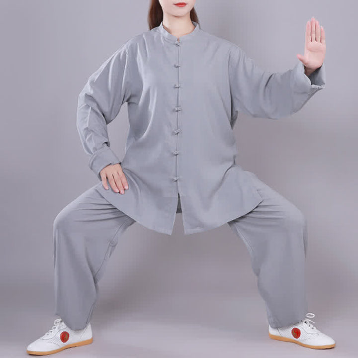 Buddha Stones Tai Chi Qigong Medytacja Modlitwa Duchowa Praktyka Zen Unisex Bawełniany Lniany Zestaw Ubrań - Szary - Długi rękaw - US14, UK/AU18, EU46 (3XL)  - image 25