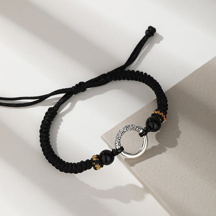 Bransoletka Buddha Stones 925 Sterling Silver Peace Buckle Uspicious Clouds Fortune Braided - Srebro próby 925 (obwód nadgarstka 14-19 cm) - image 0